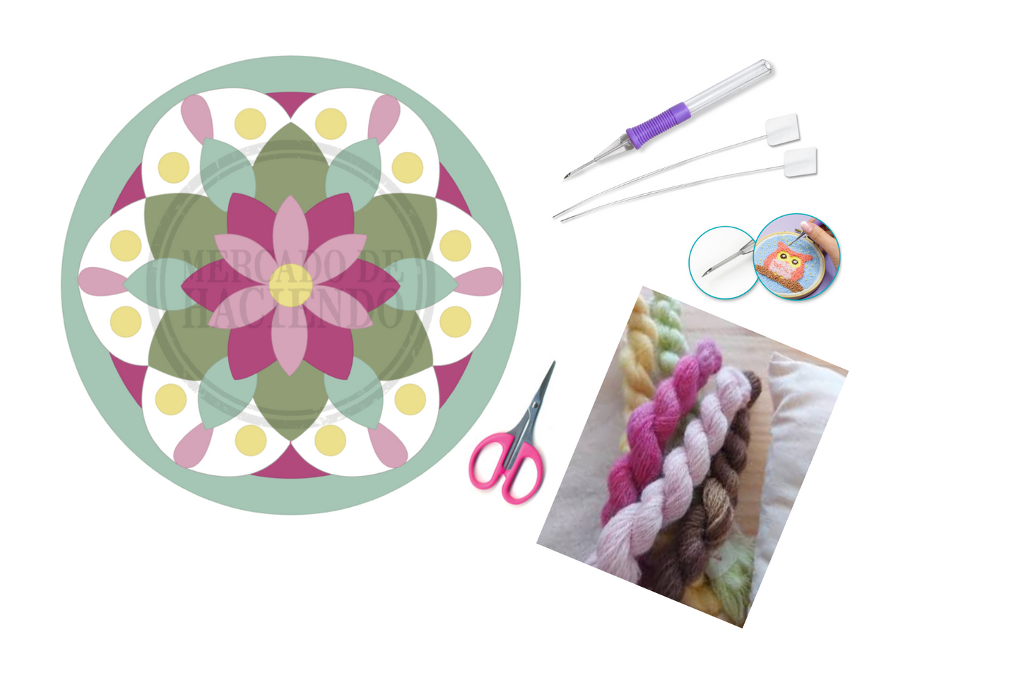 KIT TELA ESTAMPADA PARA BORDAR UNA ALFOMBRA CIRCULAR MERCADO HACIENDO