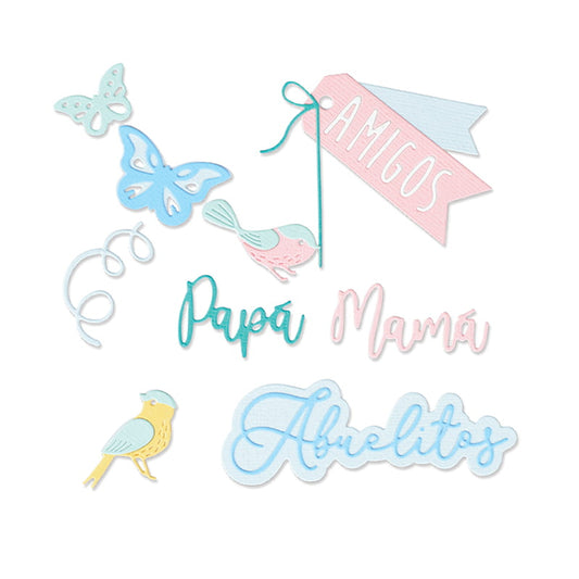 MATRIZ-TROQUEL THINILITS MIX DE PALABRAS EN ESPAÑOL Y DISEÑOS SIZZIX