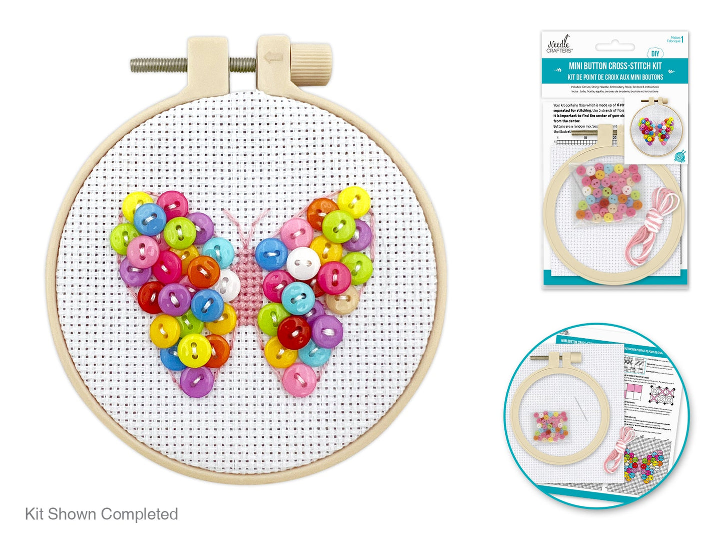 KIT DE MINI BORDADOS DE BOTONES Y PUNTO CRUZ MULTICRAFT