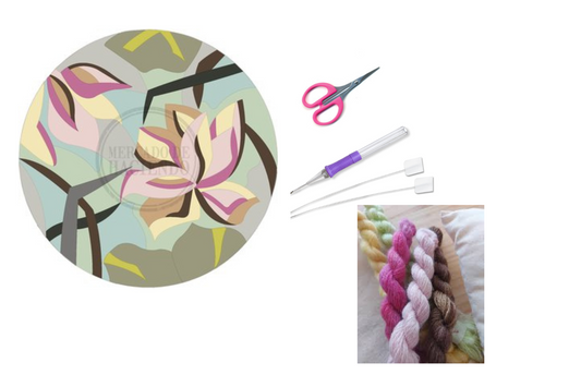 KIT TELA ESTAMPADA PARA BORDAR UNA ALFOMBRA CIRCULAR MERCADO HACIENDO